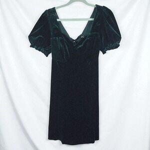 Midnight Doll Velvet Dress Woman Large‎ Green Babydoll Back Lace Ties Whimsygoth